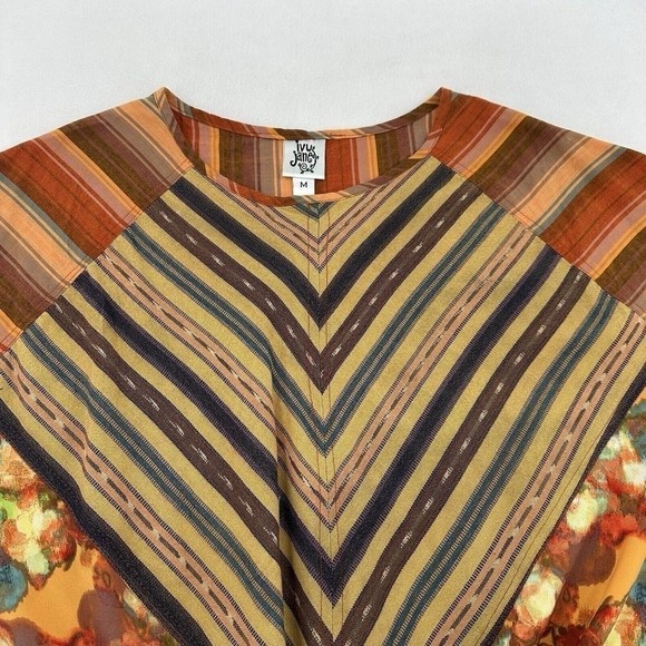 Ivy Jane Womens Mixed Media Floral Stripe Tie Front Top Multi Color M Hippie - Picture 4 of 8